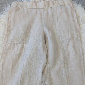 Eileen Fisher 100% Organic Linen Pants, Pockets, Elastic Back, Natural Beige, M